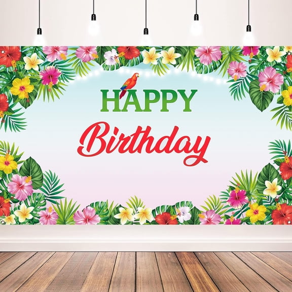 7x5ft Tropical Floral Birthday Backdrop Tropical Luau Hawaiian Background Luau Party Decorations Banner Photo Booth Props