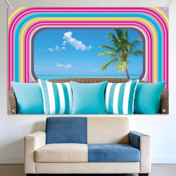 7x5ft Tropical Island Villa Backdrop Neon Beach Romance Love Theme Background for Summer Bachelorette Birthday Party Decorations Banner Photo Booth Props
