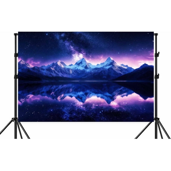 7x5ft Universe Space Night Sky Star Backdrop Deep Space Purple Milky Way Galaxy Nebula Snow-Covered Mountain Lake Summer Sky Nebula Nightscape Milky Way Background Photo Props