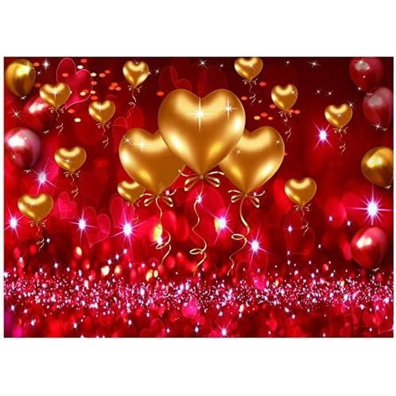 7x5ft Valentine's Day Backdrop Red Love Theme Party Love Heart Valentine's Mother's Day Party Backdrop Hearts Balloons Valentine's Day Theme Photography Backdrops D521