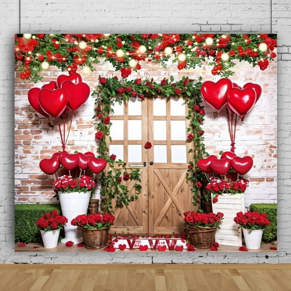 7x5ft Valentines Photo Backdrop Valentines Day Backdrop for Photography Brick Wall Wood Door Photo Background for Adult Lovers Studio Props Backdrop