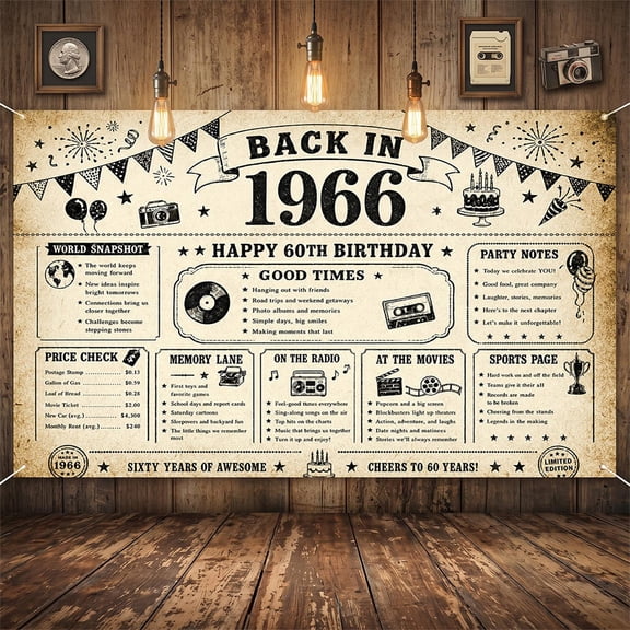 7x5ft Vintage 1966 Newspaper 60th Birthday Party Backdrop Photo Booth Props