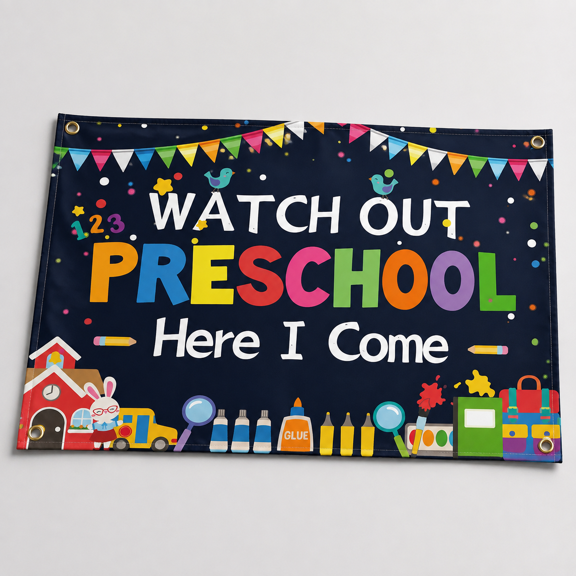 7x5ft "Watch Out Here I Come" Photo Studio Backdrop Banner for School Parties