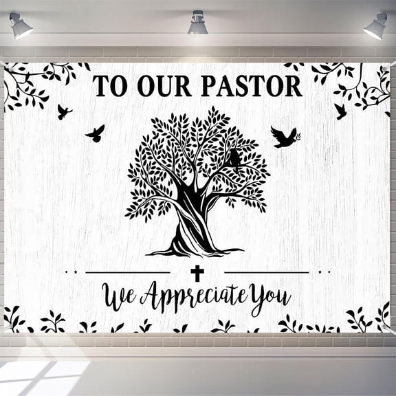 7x5ft We Appreciate You Pastor Banner Wood Backdrop Dove and Tree Design Pastor Appreciation Party Photo Background