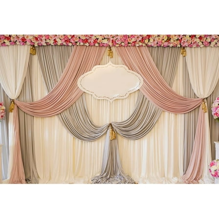 7x5ft Wedding Curtain Backdrop for Photography Pink Floral Curtains Festival Celebration Photography Background Adults Wedding Bridal Shower Birthday Party Decor Banner Photo Booth Prop