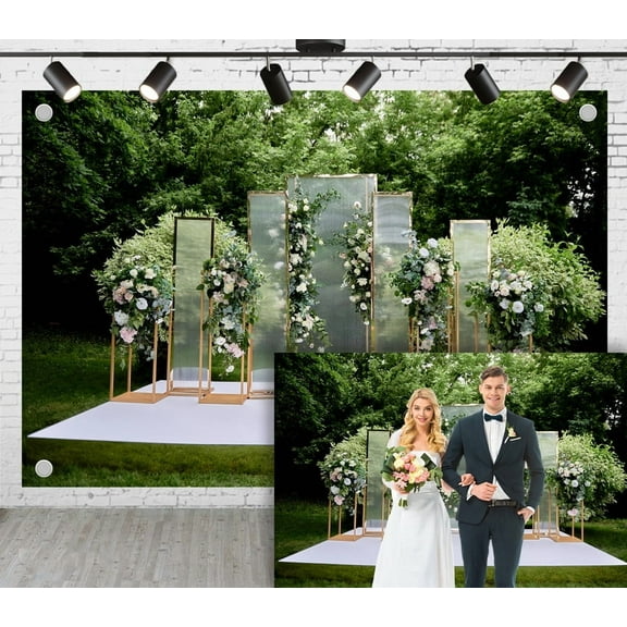 7x5ft Wedding Photoshoot Backdrop Grassland Trees Ceremony Area Background For Engagement Proposal Birthday Party Decoration Outdoor Theme Video Studio Props