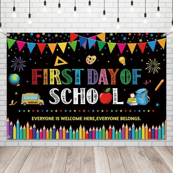 7x5ft Welcome Back to School Backdrop Chalk Drawing and Blackboard Colorful Pens First Day of School Background Welcome Back Classroom Party Decorations Banner Photo Booth Props