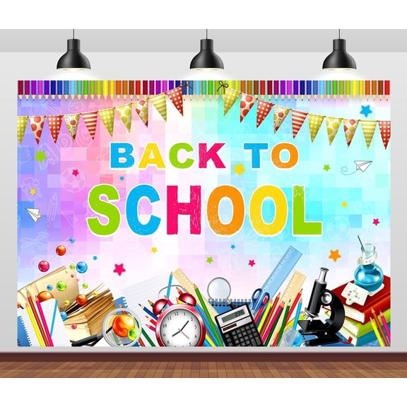 7x5ft Welcome Back to School Backdrop Online Teaching First of Day School Background Educational Icons Crayon Welcome Back Party Decorations Banner Photo Booth Props