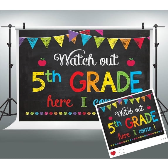 7x5ft Welcome Back to School Backdrop Watch Out 5th Grade Here I Come First Day of School Background Welcome Back Classroom Party Decorations Banner Photo Booth Props