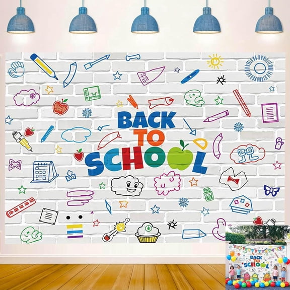 7x5ft Welcome Back to School Backdrop White Brick Wall Pencils Notebook First Day of School Background Welcome Back Classroom Party Decorations Banner Photo Booth Props