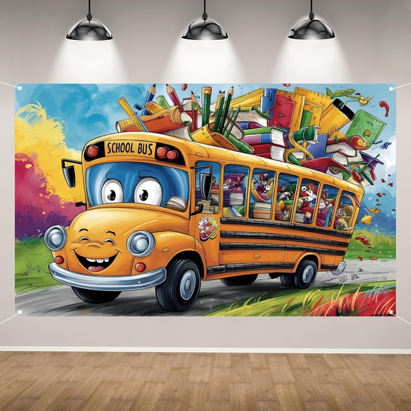 7x5ft Welcome Back to School Backdrop School Bus First Day of School Background Welcome Back Classroom Party Decorations Banner Photo Booth Props