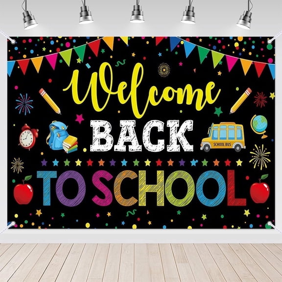 7x5ft Welcome Back to School Black Backdrop for Class Party Decoration