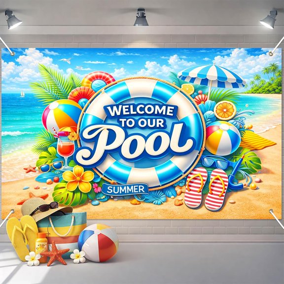 7x5ft Welcome to Our Pool Party Backdrop Summer Pool Background Beach Theme Swimming Party Decorations Banner Photo Booth Props