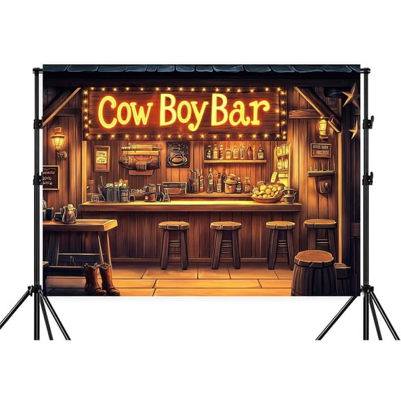 7x5ft Western Cowboy Backdrop Banner Wild West Vintage Rustic Wooden Cowboy Bar Photography Background Rustic Saloon Kid Party Decor, Western Theme Cowboy Birthday Banner Photo Studio Props
