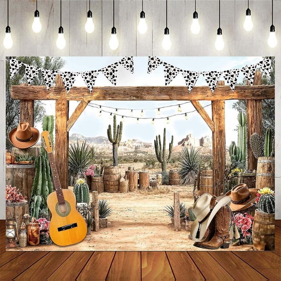 7x5ft Western Cowboy Backdrop Wild West Backdrop for Photograph Wild West Desert Rustic Rodeo Western Cowboy Party Decoration for Birthday Wedding Supply Baby Shower Studio Props