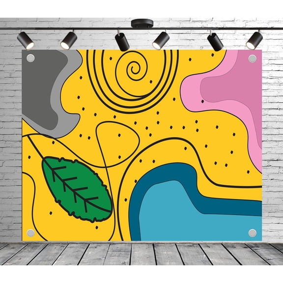 7x5ft Whimsical Cartoon Pattern Backdrop Photoshoot Photo Backdrop Nature Scenery Background for Theme Party Wedding Birthday Baby Shower Decoration Banner Photo Booth Studio Props