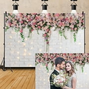 7x5ft,White Brick Wall Flowers Backdrop,Mother's Day Wedding Photography Background Bridal Shower Backdrops Banner for Tea Party Decorations