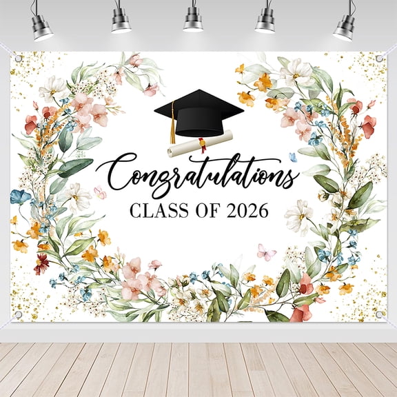 7x5ft Wildflower Watercolor Floral Class of 2026 Graduation Backdrop