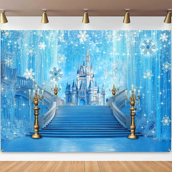 7x5ft Winter Castle Backdrop Ice Crystal Castle Snowflake Photography Background Girl Kids Wonderland Birthday Party Decoration Banner Portrait Photo Booth Prop