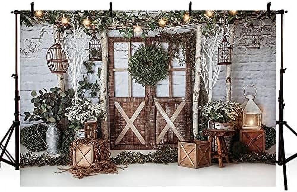 7x5ft Winter Christmas Dinner Party Photography Background Rustic Brown Wood Wall Door Glitter ...