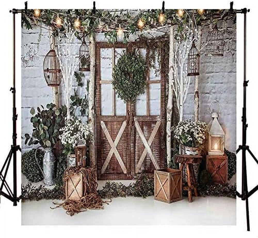 7x5ft Winter Christmas Dinner Party Photography Background Rustic Brown Wood Wall Door Glitter ...