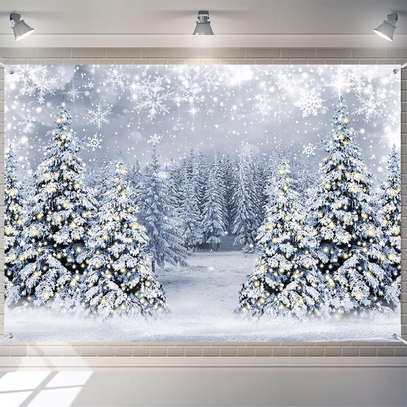7x5ft Winter Scene Snowflake Pine Tree Backdrop For Photography