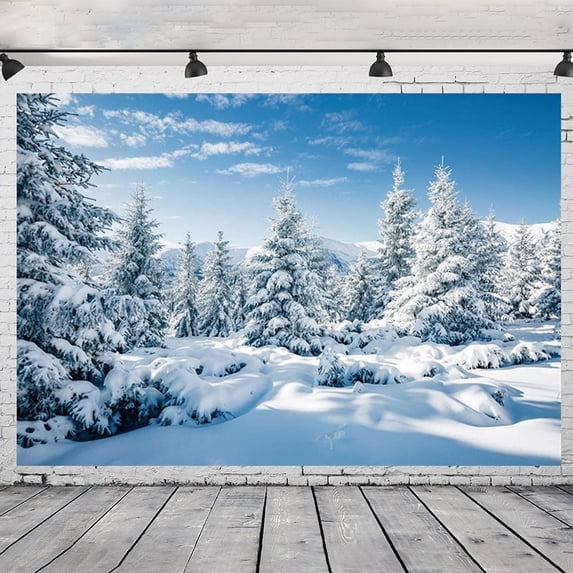 7x5ft Winter Snow Forest Pine Tree Backdrop for Christmas New Year