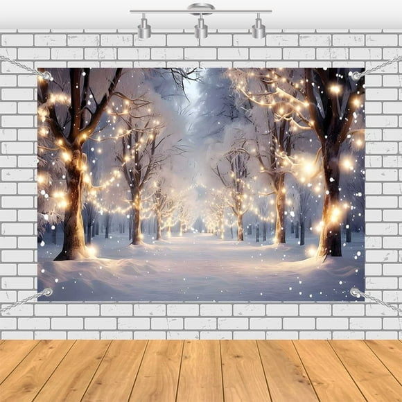 7x5ft Winter Snow Ground Forest Tree Lamp Bulb Photography Backdrop