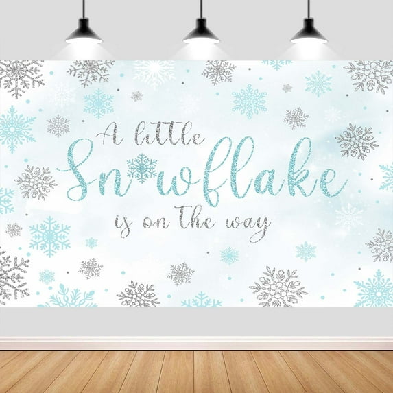 7x5ft Winter Snowflake Baby Shower Backdrop, Winter Blue Silver Snowflake Wonderland Background Backdrop Banner for Boys Kids Baby Shower Party Decorations Snow Landscape Indoor Photo Booth Props