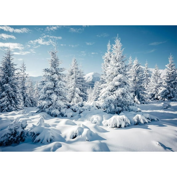 7x5ft Winter White Snow Cover Pine Tree Forest Christmas Backdrop