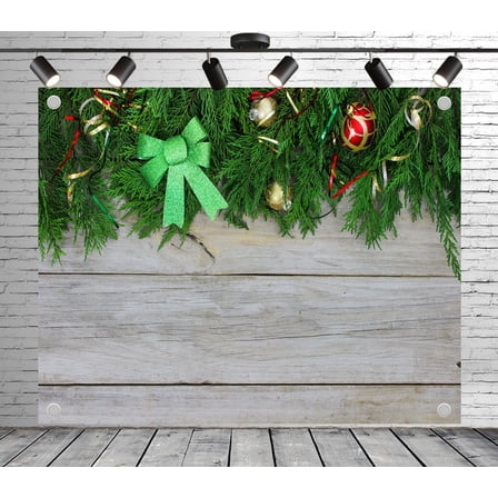 7x5ft Wood Panel Backdrop Christmas Greenery Photo Backdrop Rustic Background for Theme Party Wedding Birthday Baby Shower Decoration Banner Photo Booth Props