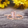 thumbnail image 1 of 7x5mm Emerald Cut 2 Carat Morganite Engagement Ring On 10k Rose Gold Wedding Set Bridal Set Art Deco Gift For Her, 1 of 5