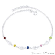7x5mm Flat Ladybug, 3mm Enamel Bead, 2.2mm Flat Rolo Chain Italian Charm Anklet in .925 Sterling Silver