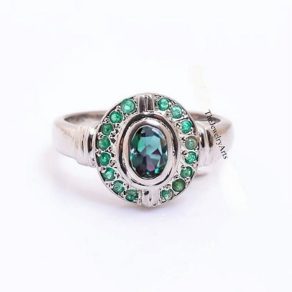 7x5mm Natural Alexandrite Ring, Oval Shape Color Changing Stone 925 Sterling Silver Engagement Ring, June Birthstone Promise Ring, Wedding Anniversary Jewelry Gift for Her