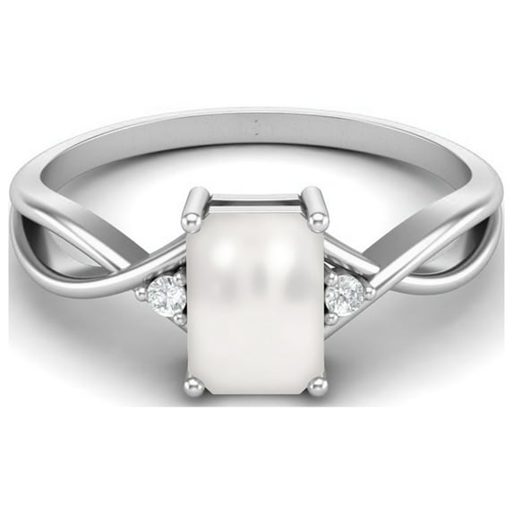 7x5mm Octagon Shape Natural Pearl Gemstone 925 Sterling Silver Women Split Shank Valentines Day Gifts Ring