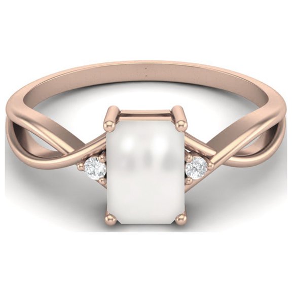 7x5mm Octagon Shape Pearl 925 Sterling Silver Rose Vermeil Women Split Shank Valentines Day Gifts Ring