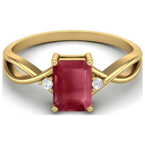 7x5mm Octagon Shape Ruby Glass Filled 925 Sterling Silver Gold Vermeil Women Split Shank Mother's Day Gift Ring