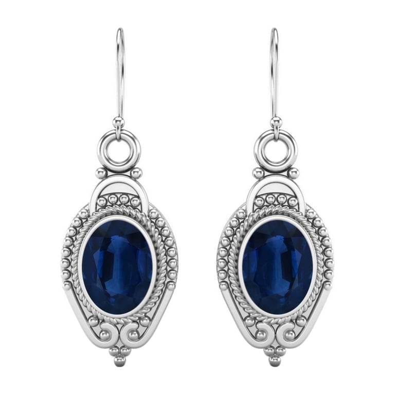 7x5mm Oval Blue Sapphire Dangle Women display picture 1