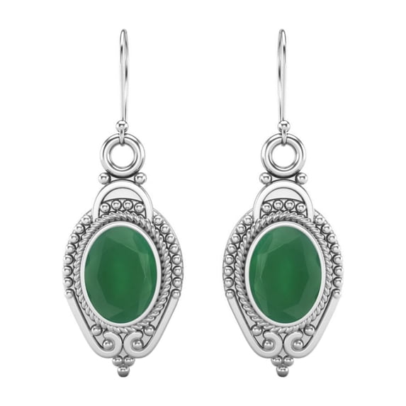 7x5mm Oval Green Onyx Dangle Women's Earrings Jewelry 925 Sterling Silver