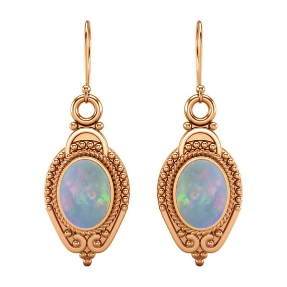 7x5mm Oval Opal Dangle Women's Earrings Jewelry 925 Sterling Silver Rose Vermeil