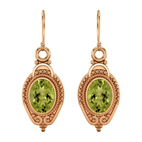 7x5mm Oval Peridot Dangle Women's Earrings Jewelry 925 Sterling Silver Rose Vermeil