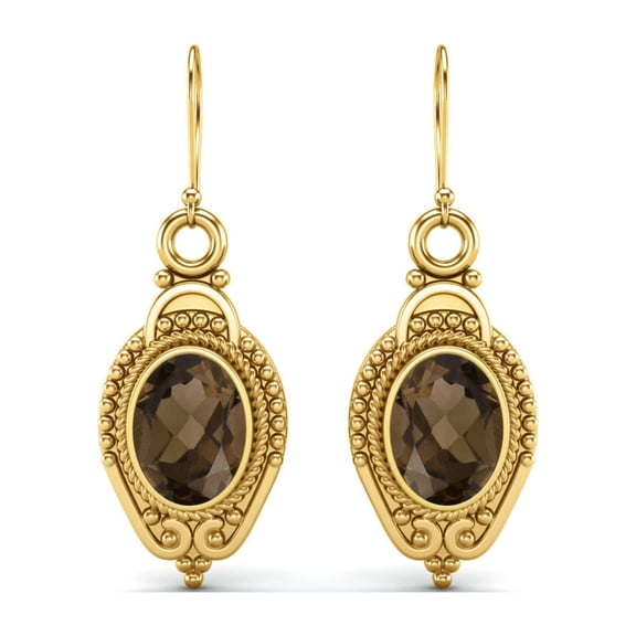 7x5mm Oval Smoky Quartz Dangle Women's Earrings Jewelry 925 Sterling Silver Gold Vermeil