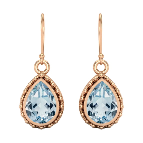 7x5mm Pear Blue Topaz 925 Sterling Silver Rose Vermeil Wire Hook Teardrop Valentines Day Gifts Earrings
