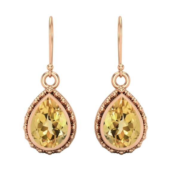 7x5mm Pear Citrine 925 Sterling Silver Rose Vermeil Wire Hook Teardrop Mother's Day Gift Earrings