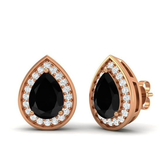 7x5mm Pear Shape Black Spinel 925 Silver Rose Vermeil Solitaire Classic Valentines Day Gifts Women Stud Earring