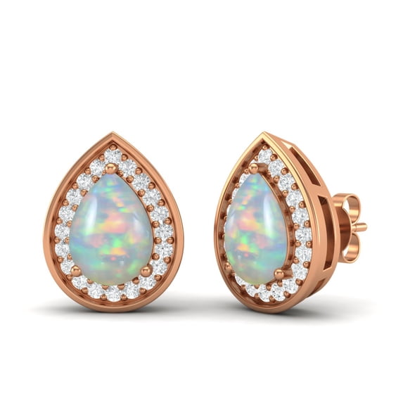 7x5mm Pear Shape Ethiopian Opal 925 Silver Rose Vermeil Solitaire Classic Valentines Day Gifts Women Stud Earring