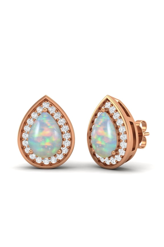 7x5mm Pear Shape Ethiopian Opal 925 Silver Rose Vermeil Solitaire Classic Valentines Day Gifts Women Stud Earring