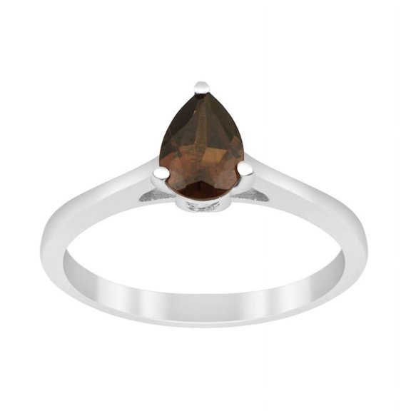 7x5mm Pear Shape Smoky Quartz Gemstone 925 Sterling Silver Solitaire Women Engagement Ring