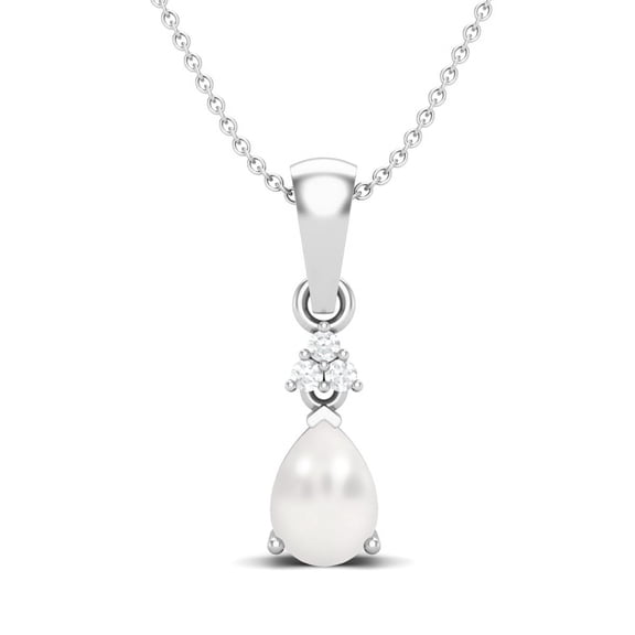 7x5mm Pear Shaped Pearl Drop Pendant 925 Sterling Silver Women's Wedding Necklace