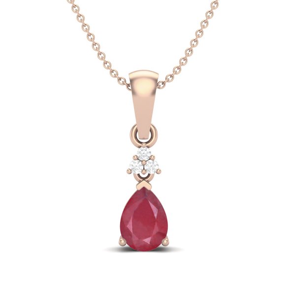 7x5mm Pear Shaped Ruby Glass Filled Drop Pendant 925 Sterling Silver Rose Vermeil Women's Wedding Necklace